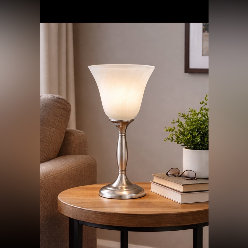 Brushed Nickel Table Lamp with Frosted Glass Shade - Cream Shade